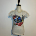 (RR2702) ’Highway Honey’ Bike, Rose and Butterfly Graphic T-Shirt