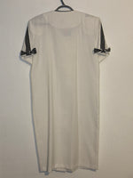 (RR3269) Vintage White Linen Black Striped Shift Dress