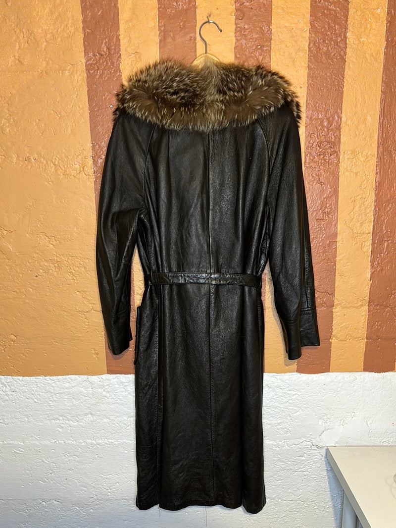 (RR2686) Vintage Sterling Genuine Fur Collar Leather Car Coat