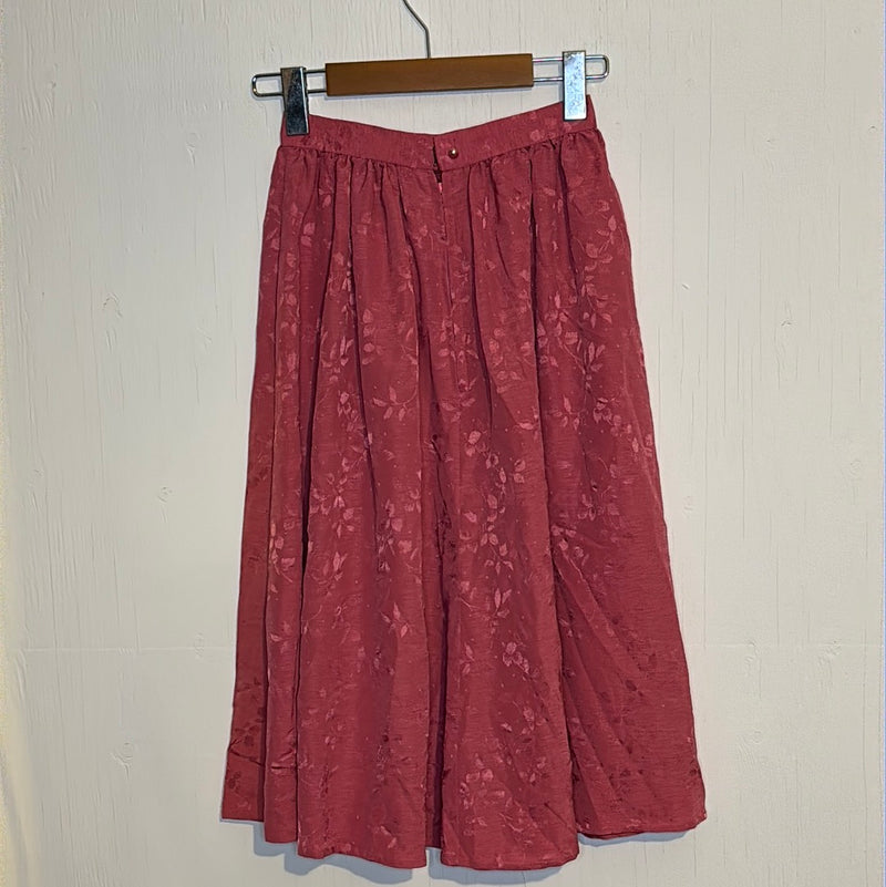 (RR2938) Vintage Pink Shimmer Embroidered Mid-Length Skirt