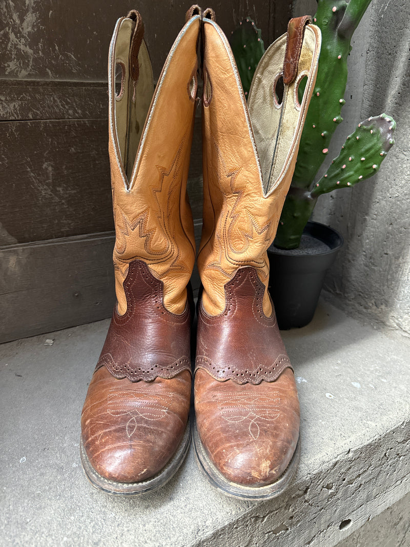 (RR3401) Two Tone Brown and Tan Cowboy Boots