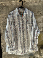 (RR2979) Vintage Floral Pinstripe Pearl Snap Western Button Down Shirt