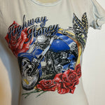 (RR2702) ’Highway Honey’ Bike, Rose and Butterfly Graphic T-Shirt