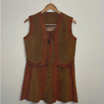 (RR2906) Vintage Suede Vest and Skirt Set