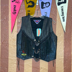 (RR2271) Fringe Leather Patched Vest