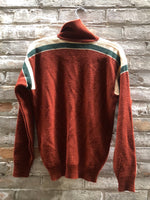 (RR2316) Vintage Burgundy Knit Zip Up Sweater