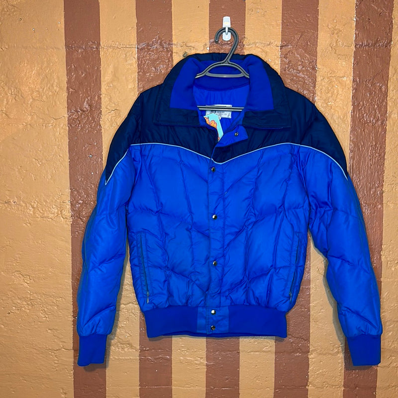 (RR2593) Vintage Ditrani Designs Royal Blue Puffer Zip Down Jacket