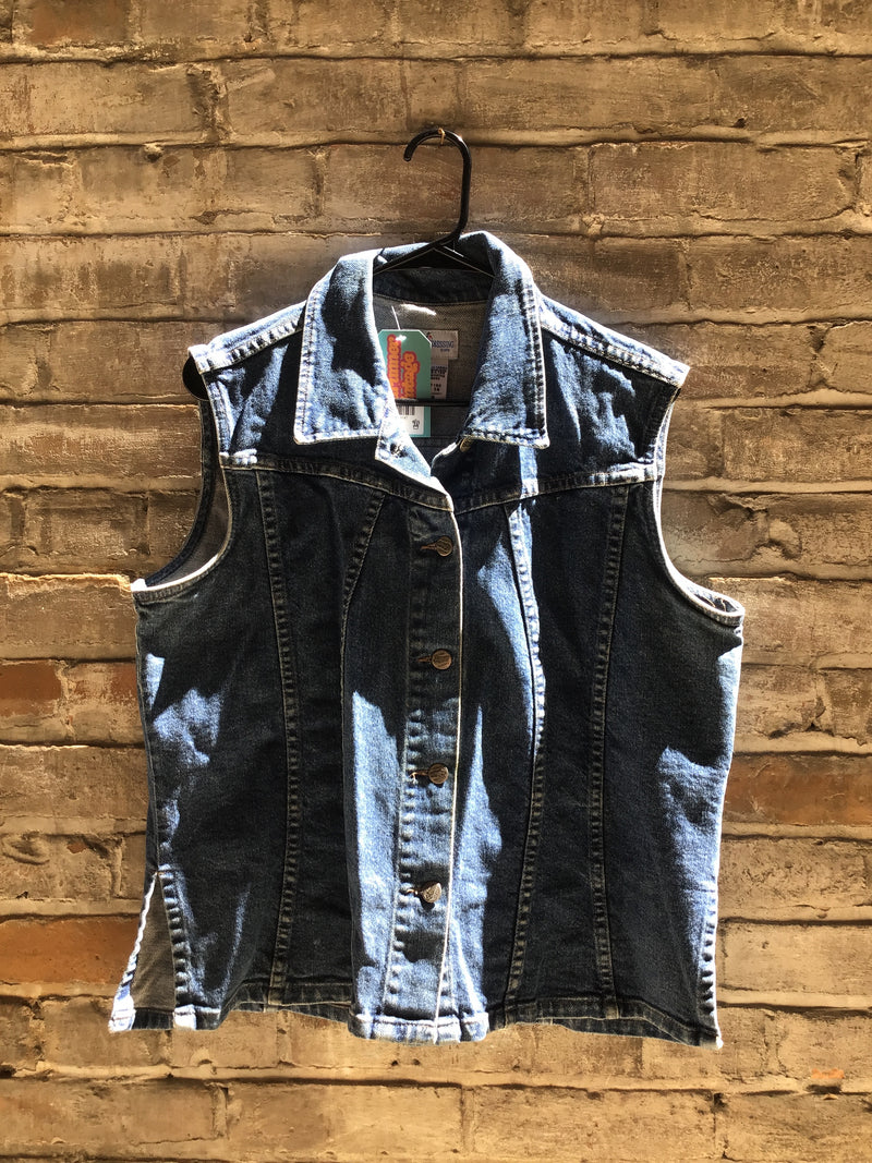 (RR3147) Vintage Denim Button Down Vest