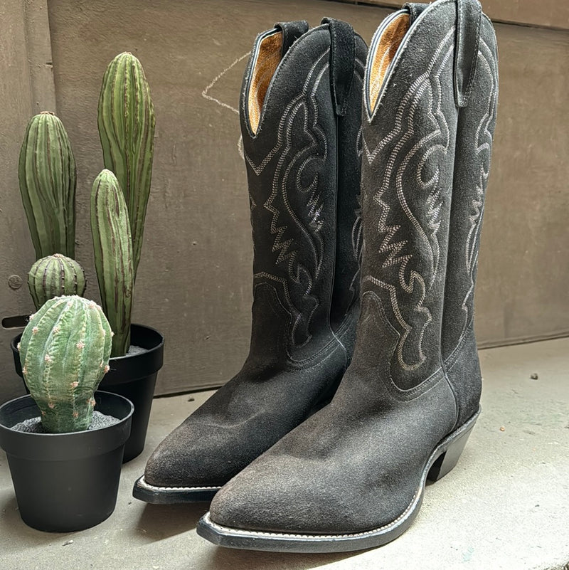 (RR3067) Black Suede Cowboy Boot