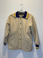 (RR3329) Crochet Collar & Cuffs Cream Wool Button Down Jacket