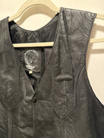 (RR3485) Black Leather Vest with Western Cut Details