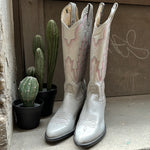 (RR3057) Light Grey and Pink Cowboy Boot