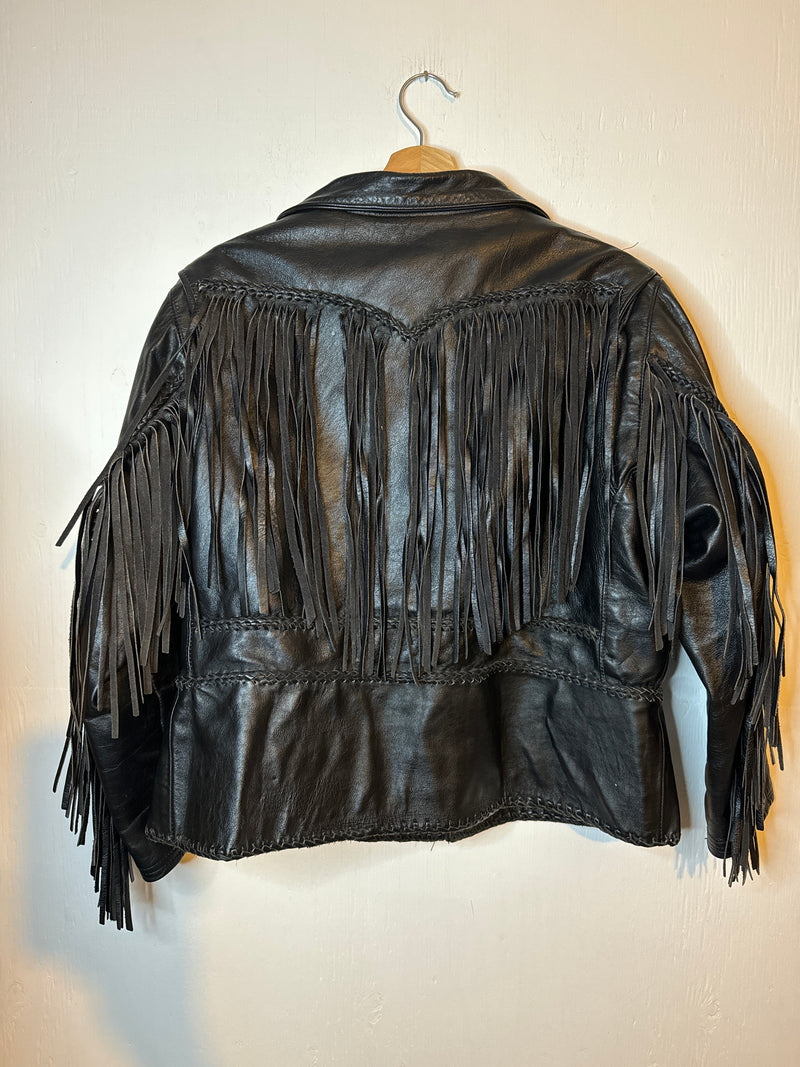 (RR3213) Leather Custom Made Fringe Biker Jacket