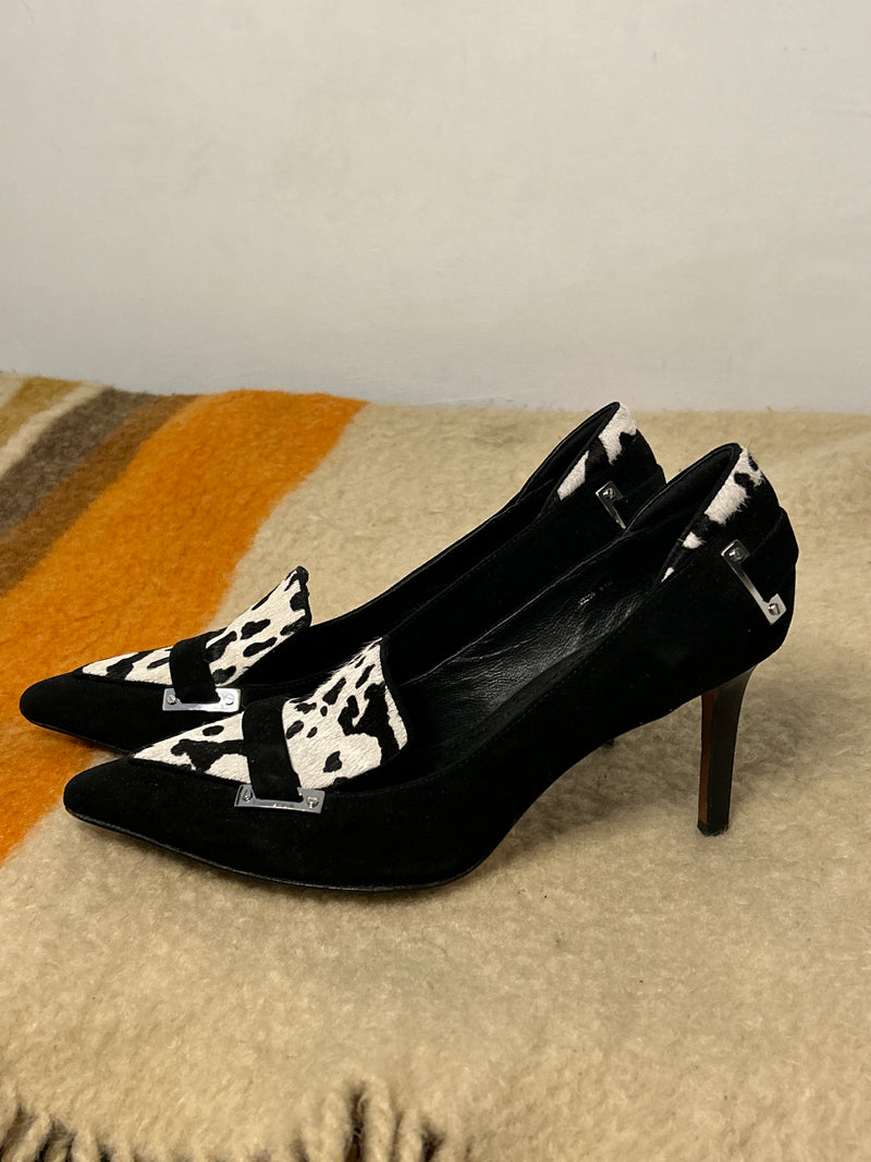 (RR3386) Cowprint Calf Hair Rachel Zoe Heel