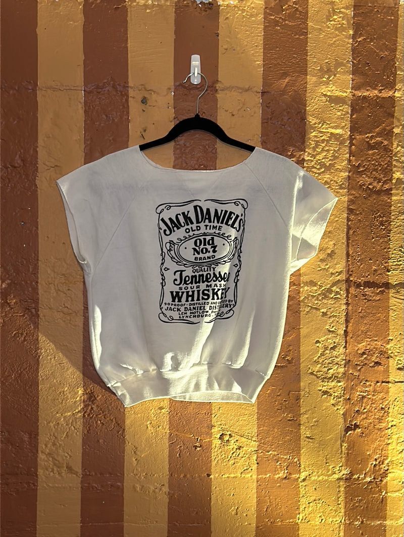 (RR2449)  ‘Jack Daniels’ White Cut Off Sweatshirt