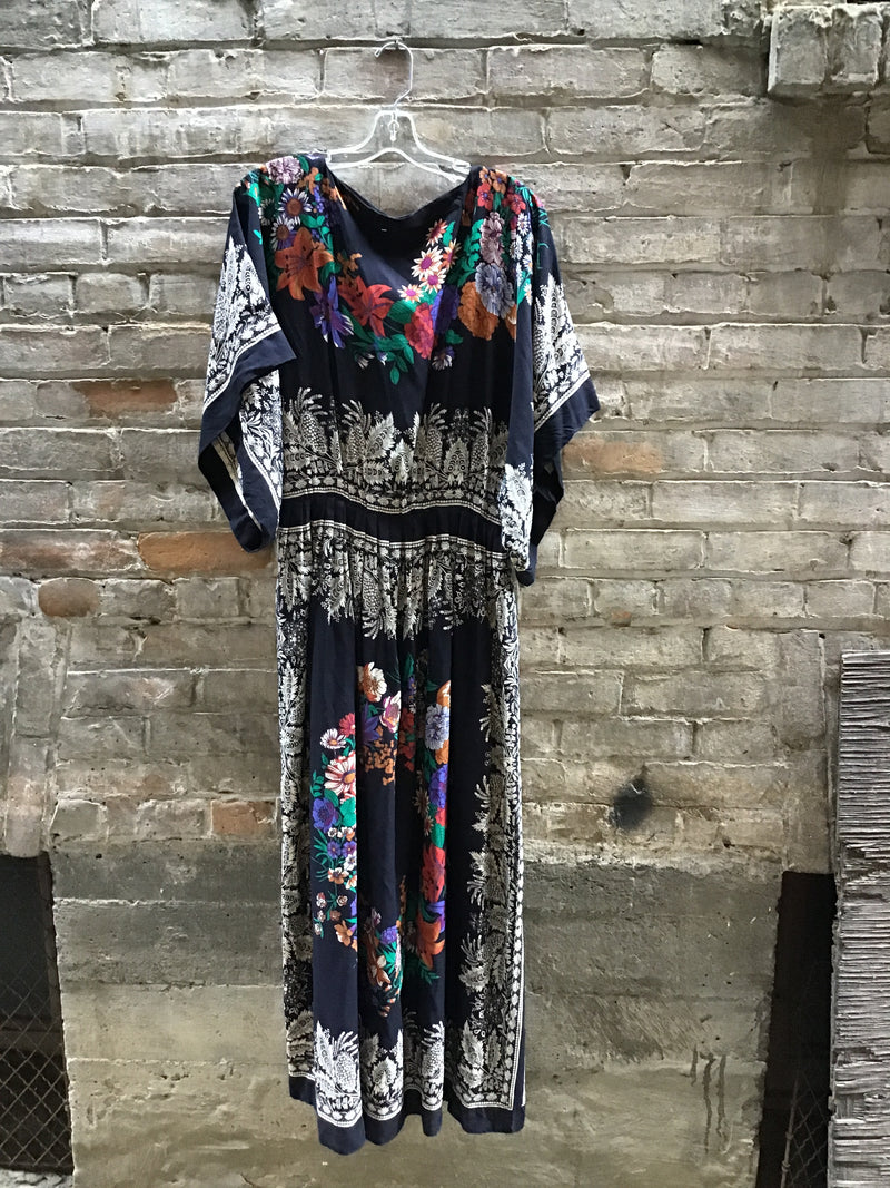 (RR3162)Vintage Floral Printed Maxi Sundress