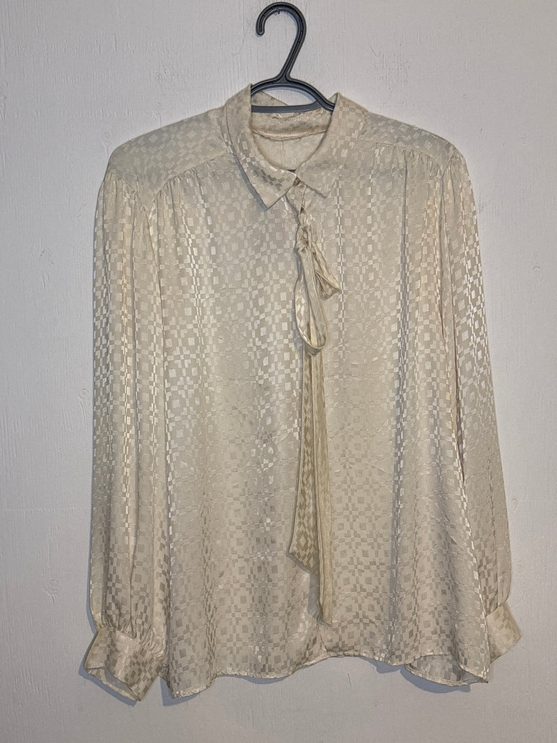 (RR3272)Vintage Sheer Cream Button Down Blouse