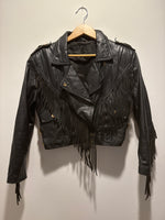 (RR3295) Cropped Leather Fringe Biker Jacket