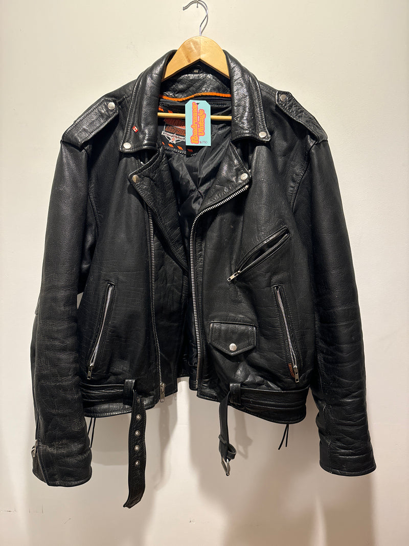 (RR3390) Black Leather Biker Jacket