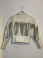 (RR3022) White Leather Fringe Jacket