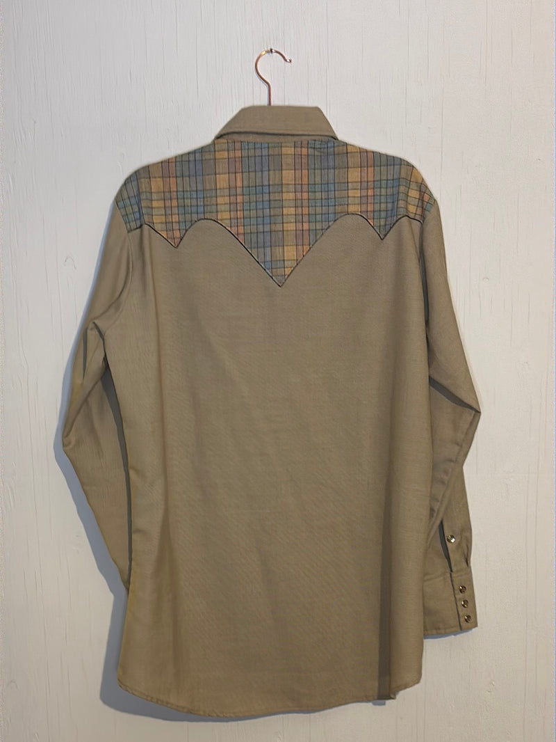 (RR2778) Vintage MWG Rainbow Gingham Yoke Pearl Snap Western Button Down Shirt