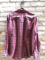 (RR2297) Vintage Pearl Snap Burgundy Plaid Western Button Down