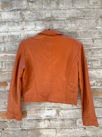 (RR3140) Burnt Orange Cropped Leather Jacket