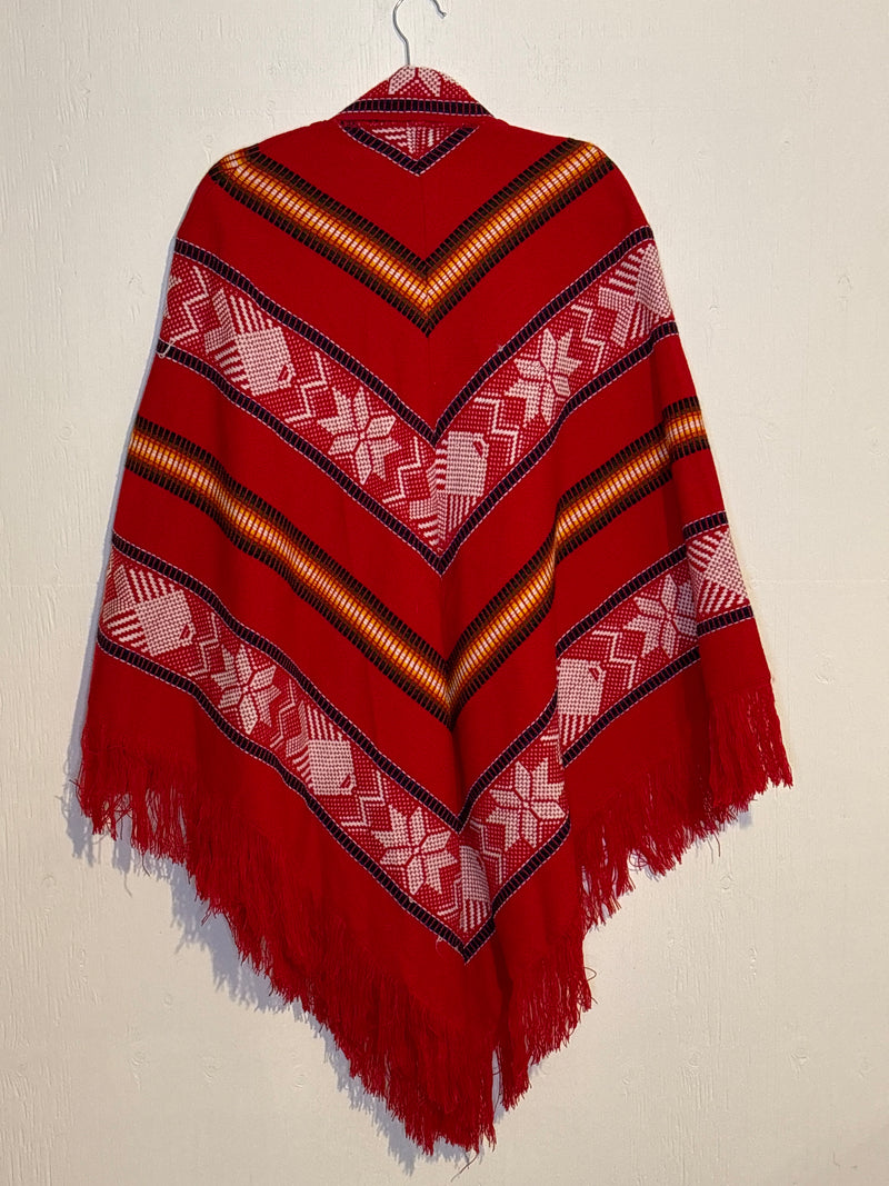 (RR3285) Red Woven Poncho