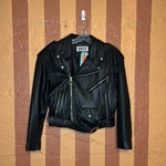 (RR2687) Vintage Crop Black Leather Moto Jacket