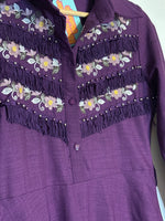 (RR3274) Vintage Purple Embroidered Fringe Western Dress