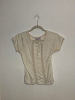 (RR2948) Vintage Off-White Macrame Detail Short Sleeve Top