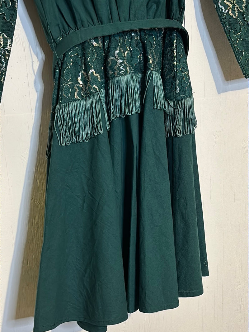 (RR2956) Vintage Pine Green Silver Detail Button Down Western Dress