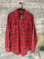 (RR3202) Vintage Tartan Pearl Snap Western Button Down Shirt