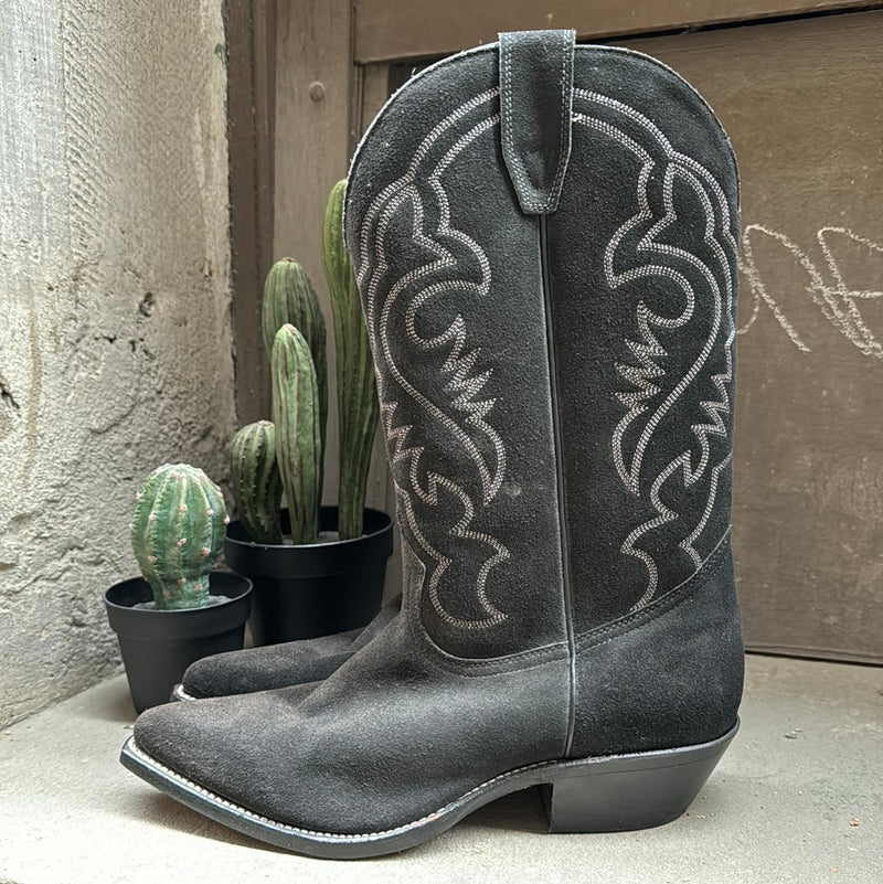 (RR3067) Black Suede Cowboy Boot