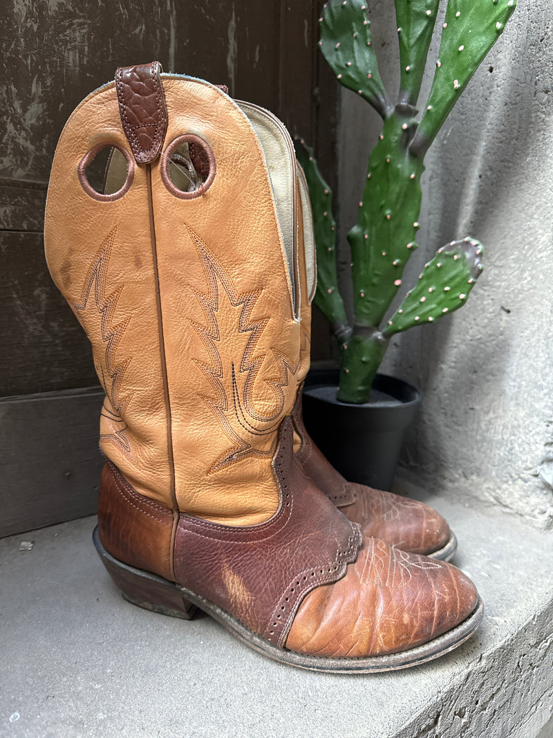 (RR3401) Two Tone Brown and Tan Cowboy Boots