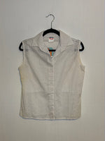 (RR2947) Vintage White Eyelet Sleeveless Button Down Blouse