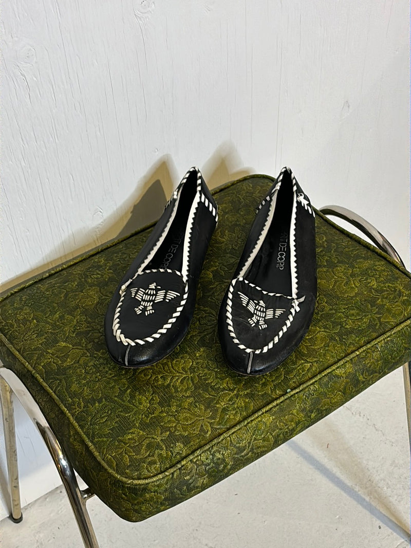 (RR2824 Eagle Embroidered Leather Flat Shoes