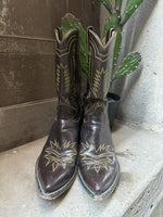 (RR3464) Brown Cowboy Boot Yellow Stitching