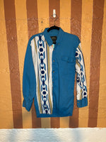(RR2591) Vintage Ash Creek Blue Southwestern Pattern Western Button Down Shirt