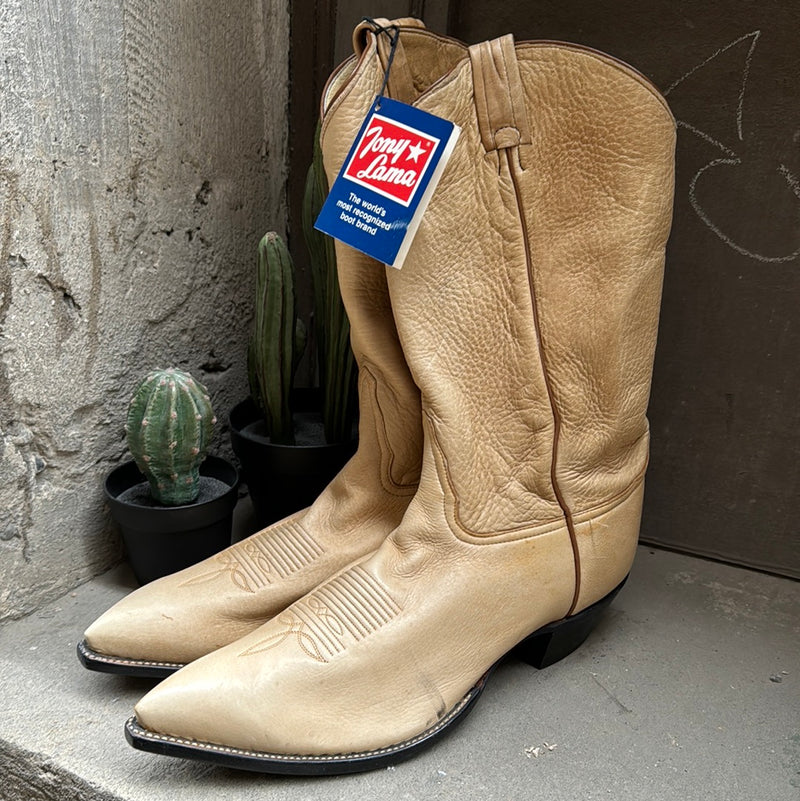 (RR3075) Beige Rawhide Tony Lama Vintage Cowboy Boots