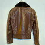 (RR2753) Vintage Brown Leather and Faux Fur Collar Aviator Jacket