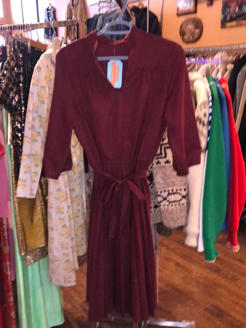 (RR2560) Vintage Wine Red Mock Collar Dress