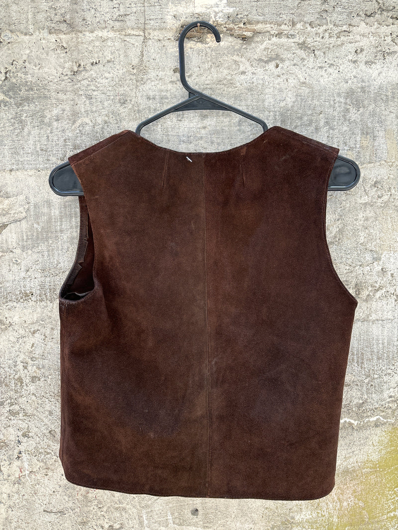 (RR3198) Vintage Dark Brown Suede Vest