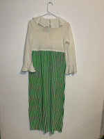 (RR2830)Vintage Terry Cloth Green Stripe Swimsuit Cover Dress