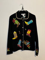 (RR3256) Vintage Cowboy Boots Embroidered Cardigan