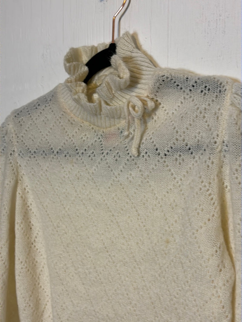 (RR2941) Vintage Cream Knit Mock Neck Sweater