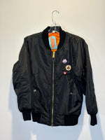 (RR3328) Black and Orange Reversible Nylon Zip Down Bomber