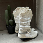 (RR3091) Vintage White Exotic Leather Mid-Shaft Cowboy Boots