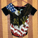 (RR2691) Vintage Snap Eagle and Flag Graphic Short Sleeve Top