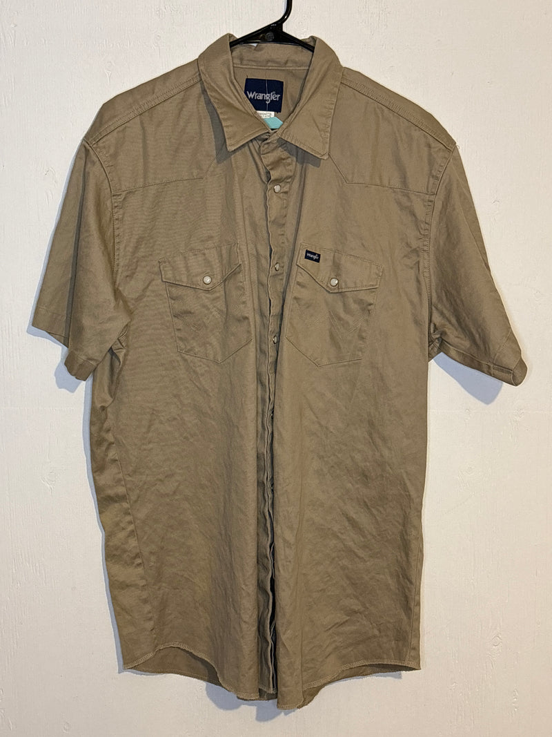 (RR3273) Wrangler Khaki Short Sleeve Pearl Snap Western Button Down Shirt